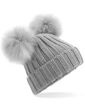 Beechfield® Double Pom Pom Beanie - Grey